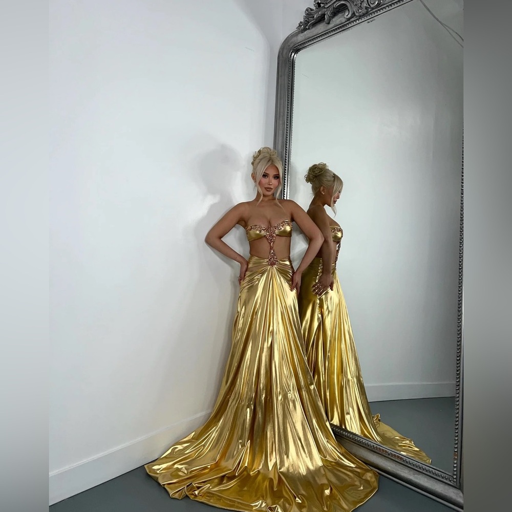 Alglist 24K Dress Gold Evening Gown
